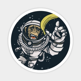 Funny Chimpanzee Astronaut Chasing Banana in Outer Space Magnet